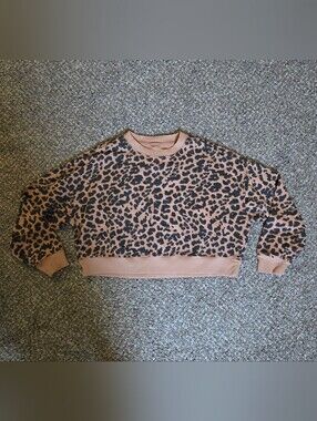 Aerie Leopard Print Cropped Crewneck Sweatshirt